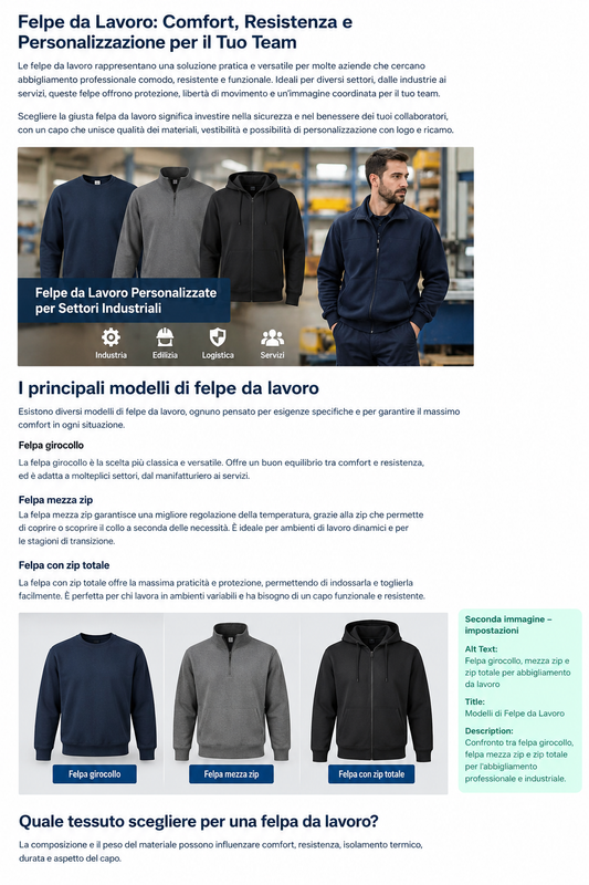 Felpa Girocollo, Mezza Zip E Zip Totale Per Abbigliamento Da Lavoro
