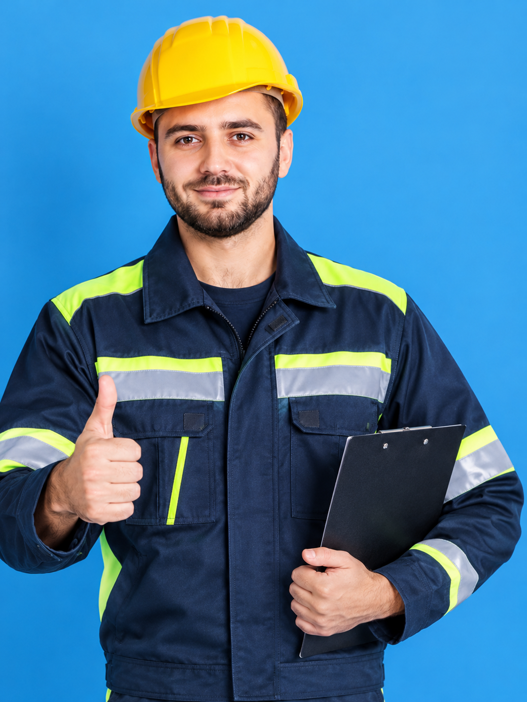Worker Wearing High Visibility Workwear And Safety Helmet