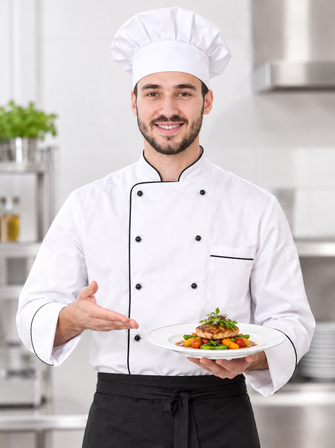 Chef Wearing Professional White Hospitality Uniform
